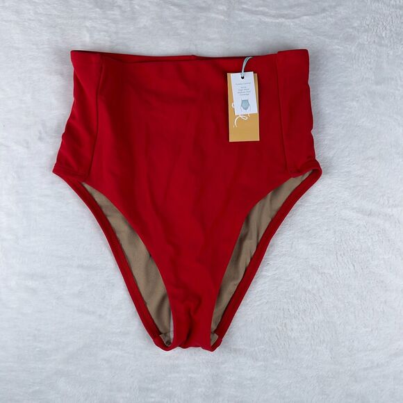 Kona Sol Bikini Bottom Womens Red Extra High Waist Tummy Control Medium Coverage - Picture 1 of 4